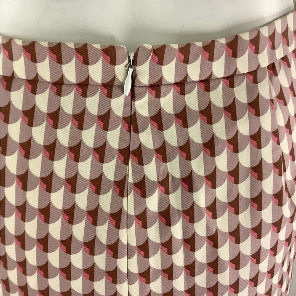 J Crew Skirt Sz 0 Geometric Print Pencil Skirt Pink Cream 100% Cotton Lined - Picture 5 of 8